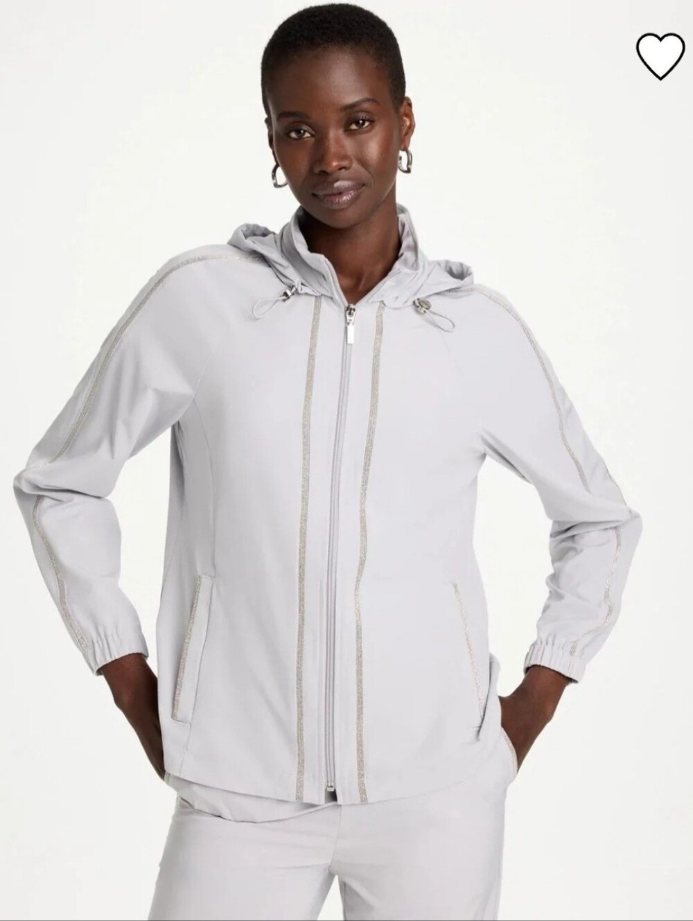 EUC - Chico's Zip Front Caviar Trim Jacket - White 10/12 Chico's Size 2